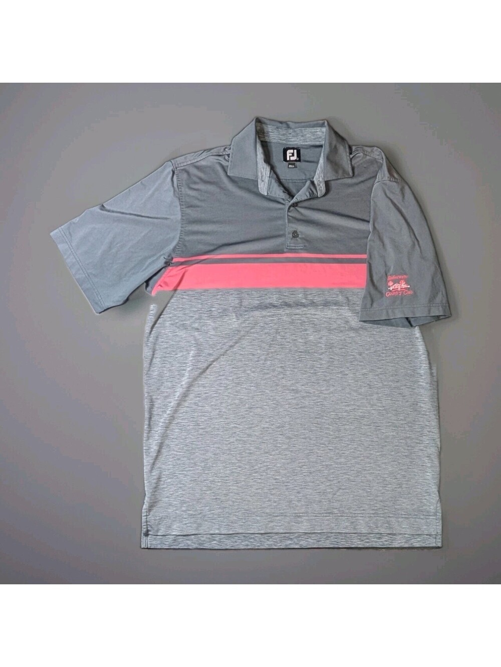 Footjoy Golf Polo Large Sweetwater Country Club Gray Pink Stripe